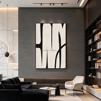 Peinture murale abstraite artistique de luxe, peinte à la main, noir et blanc, géométrique, texturée, encadrée, pour la décoration murale de la maison et de l'hôtel