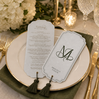 Cartes de menu de mariage élégantes et luxueuses en papier de coton fait main avec pompon pour cérémonie et réception de mariage