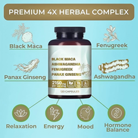 Capsules de Maca Noire, Ashwagandha, Fenugrec et Ginseng Panax ODM/OEM 2150mg – Énergie, Humeur, Équilibre Hormonal, Soutien Immunitaire – Complément Alimentaire pour Adultes