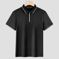 Nouvelle chemise d'été Parsonron pour homme en coton mercerisé anti-humidité, à manches courtes, col brodé, fermeture éclair, couleur unie