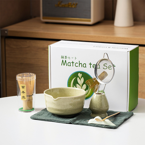 Nuevo Juego de Té Matcha Japonés de Cerámica de 5 Piezas con Bolsa, Batidor, Tazón con Boquilla, Soporte <span class=keywords><strong>para</strong></span> Batidor, Colador y Soporte <span class=keywords><strong>para</strong></span> Cuchara - Product Image 1