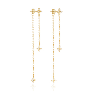 Aretes Elegantes y Modernos CANNER, Chapados en Oro de 18K, Plata 925, con Circonita, Diseño de Flor, Trébol, Borla y Cadena, para Mujer - Product Image 1