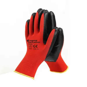 Gants en nitrile rouge en388 de calibre 13 gants de travail personnalisés gants à prise en caoutchouc