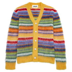 Suéter de invierno de manga larga con cuello en V para mujer más vendido, cárdigan con patrón de rayas de Mohair colorido para amantes de los hombres - Product Image 1