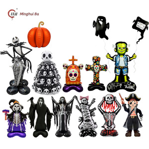 Globo de aluminio de pie para Halloween con diseños de Calavera, Esqueleto, Calabaza, Fantasma, Pirata, Bruja, Día de Muertos, Lápida y Cruz - Product Image 1