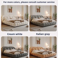Lit double Queen-Size YOUTAI en bois, style français, crème, avec rangement, design moderne et minimaliste, pour chambre principale