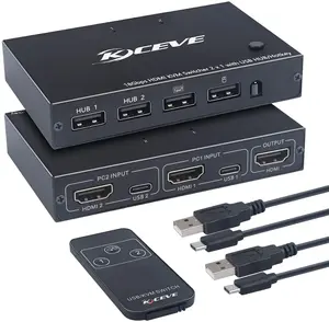 Comutador KCEVE HD KVM, 2 portas USB e HDMI 4K@60Hz Switch Adaptador Caixa para 2 Computadores, com cabos HDMI e cabos USB