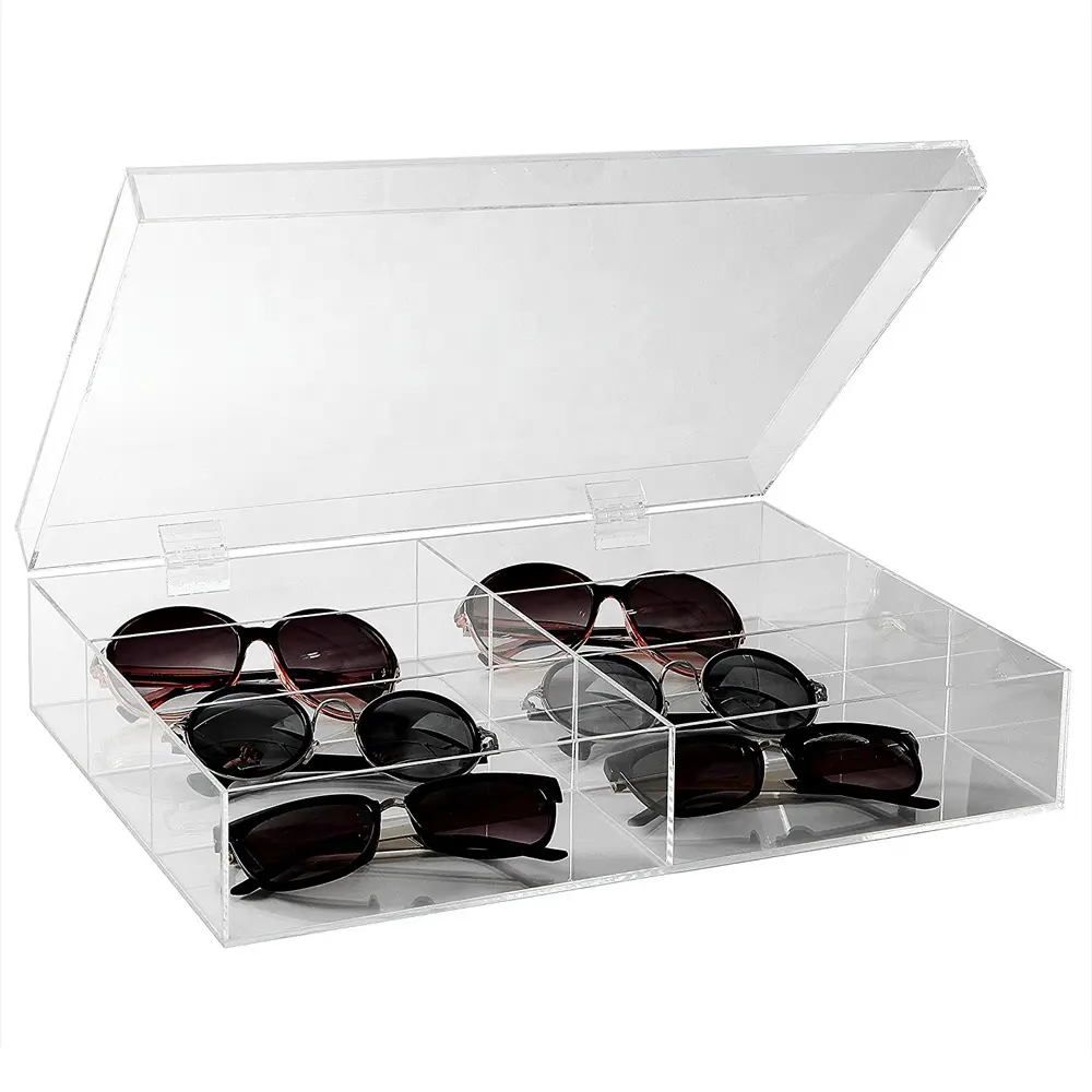 Boîte de rangement pour lunettes, étui de luxe en acrylique organiseur lunettes de soleil à 6 fentes