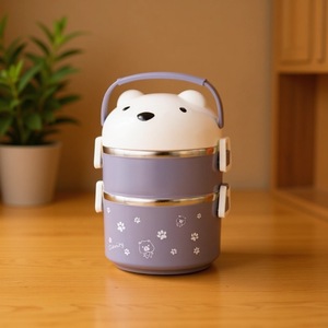 Cartoon Bear Bento <b>Box</b> Stainless Steel <b>Lunch</b> <b>Box</b> With Compartments Leak Proof Deepened Student Meal Container - Product Image 3