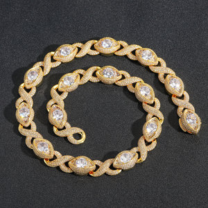 BES moda Hip Hop 15 MM infinito 8 carácter y forma de ojos collar de cadena cubana Iced Out Zircon collar conjunto de joyería fiesta - Product Image 1