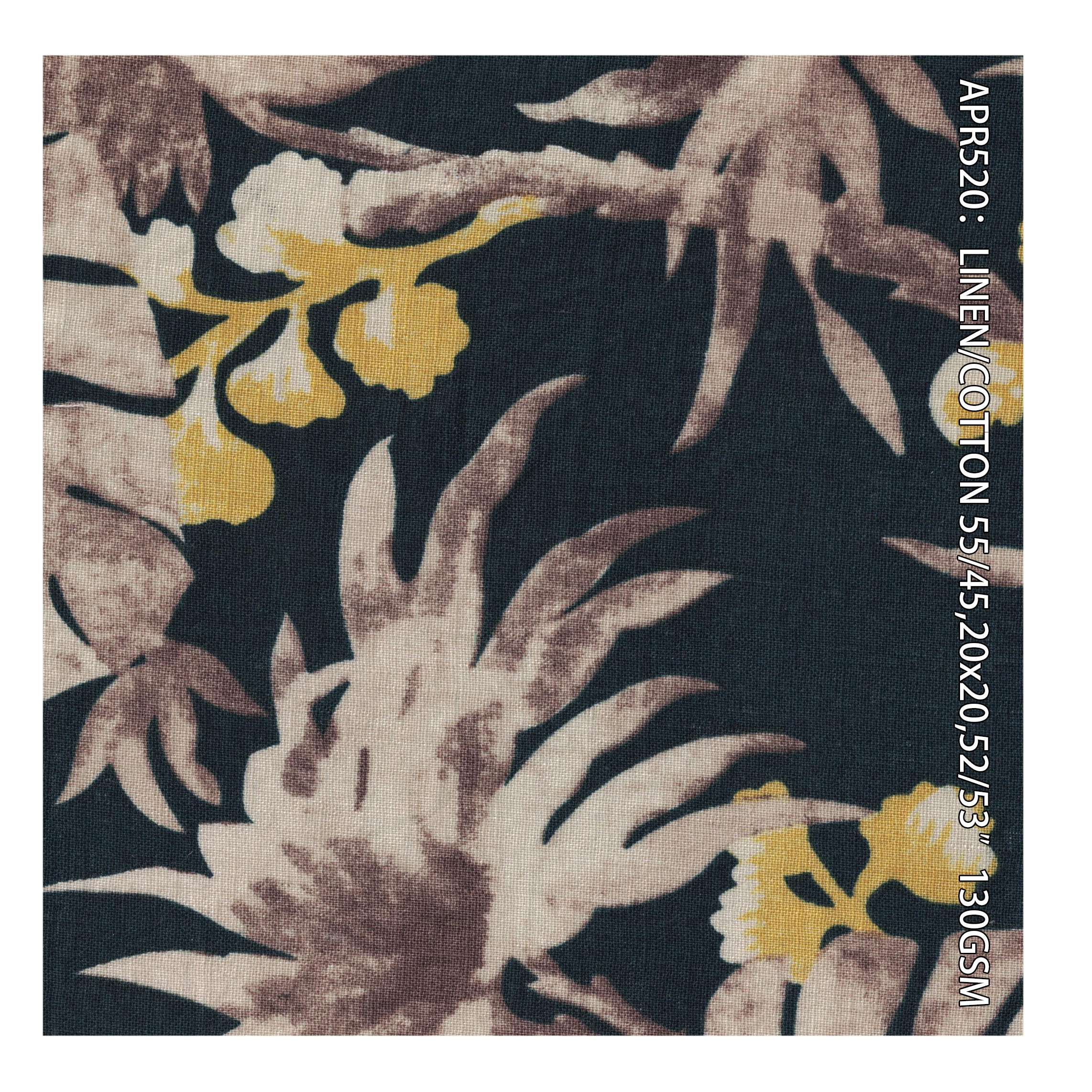 Ткань из льна и хлопка с принтом, 55% лен, 45% хлопок, смешанный принт