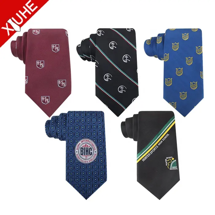 Cheap School Ties Handmade Customized 100% Polyester Cheap School Uniform Ties With Jacquard Logo