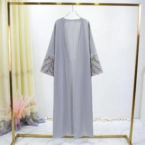 Abito Maxi <span class=keywords><strong>Abaya</strong></span> a Maniche Lunghe Ampio Aperto sul Davanti con Ricamo Abbigliamento Islamico da <span class=keywords><strong>Donna</strong></span> Jilbab Robe Dubai Caftano Musulmano - Product Image 4