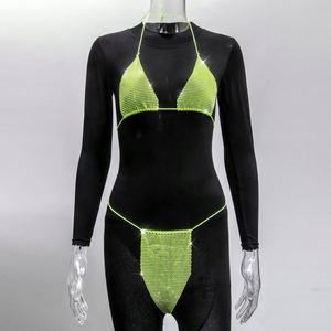 Oferta de Verano: Conjunto de <span class=keywords><strong>Bikini</strong></span> de Lujo con Pedrería Brillante, Traje de Baño Sexy con Cristales y Diamantes para Mujer, Estilo Halter con Tiras - Product Image 4