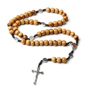Rosario Católico de Cuentas de Madera Natural, Madera de Pino Tejida, Colgante de la Virgen María con Tierra Sagrada, Cruz de Jesús, Venta al por Mayor - Product Image 2