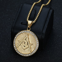 Collier pendentif Hip Hop en acier inoxydable, étanche et inaltérable, avec zircon cubique, motif maçonnique, pour homme