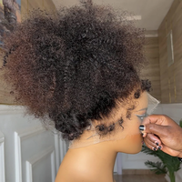 Perruques bouclées crépues en cheveux humains 4C, perruques à bords crépus en cheveux humains, nœuds invisibles, perruque frontale 360 sans colle en dentelle HD complète, cheveux indiens bruts