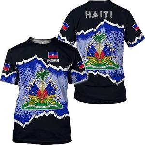 T-shirt con bandiera 3D di Haiti, personalizzabile con nome, maglietta con stemma di Haiti, capo d'abbigliamento ricordo dell'eredità. - Product Image 1