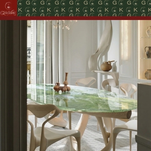 Mesa de Mármol Ovalada Verde Acuarela con Diseño Personalizado para Comedor de Villa de Lujo GOLDKING, Directo de Fábrica, OEM, ODM, Modelado CAD 3D - Product Image 2