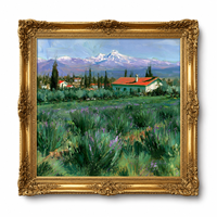 Pintura al Óleo de Casa de Campo en la Montaña Nevada, Arte de Pared con Marco Dorado de Paisaje Alpino para Decoración de Sala de Estar, Hotel, Villa o Cabaña