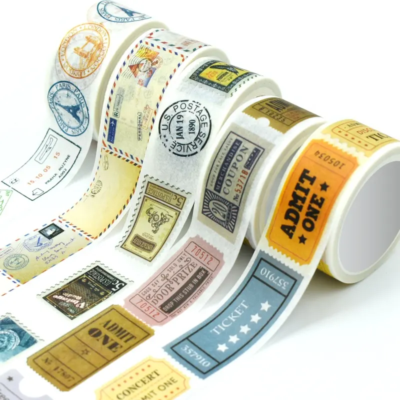 Pegatinas de sello para manualidades DIY, venta al por mayor de China, cinta Washi, cinta adhesiva de Estilo Vintage personalizada
