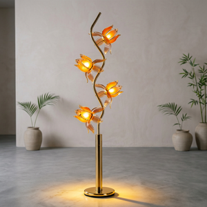 Bulk Supply Elegant Lotus <b>Floor</b> Light, S-shaped Gold Frame, Semi-transparent Acrylic <b>Shade</b>, Decor <b>Lamp</b> <b>for</b> Penthouse - Product Image 1