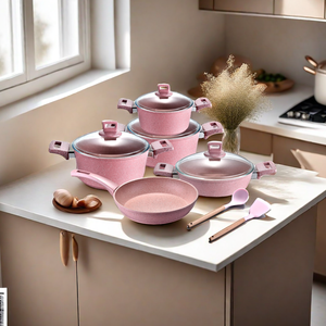 Nuevo juego de utensilios de cocina actualizado, <span class=keywords><strong>ollas</strong></span> de aluminio forjado antiadherentes de alcaravea, sartenes ecológicas, baquelita, inducción de Gas - Product Image 1