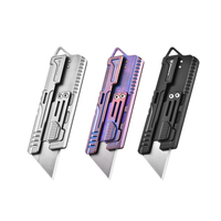 Couteau utilitaire en titane PioneerEDC, outil de poche EDC, mini-couteau à découper, couteau utilitaire de sauvetage en acier avec 10 lames rétractables