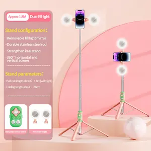 1.7 M Custom Rotating Selfie Stick And Mobile Tripod Stand 360 Rotation With Dual Ring Led Fill Light Remote Control For Phone