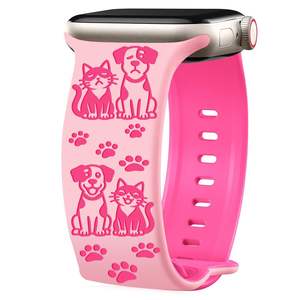 Correa de Silicona con Grabado de Animales para Apple Watch Series 10/9/8/7, Correa con Grabado de Gato y Perro para Apple Watch - Product Image 1
