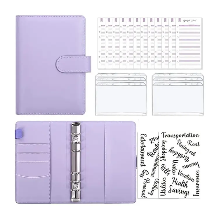 Caderno de Planner personalizado por atacado A5 A6 Caderno de Planejador de Orçamento Organizador de Couro PU Clipe de Pasta