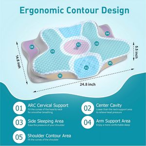 Grosir busa memori ortopedi bantal tempat tidur serviks bantal ergonomis untuk tidur kontur leher bantal pendingin - Product Image 4
