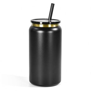 16Oz Food Grade Mason Jar Electroplated Gold Double-Layer Stainless Steel Insulated Vacuum Cola Cup Water <b>Bottle</b> Can With Straw - Product Image 1