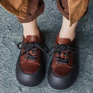 Chaussures plates décontractées pour femmes, style britannique, en cuir de vachette souple, à bout rond, à lacets, semelle souple, talon plat, plateforme, collection automne - Product Image 2
