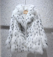Manteau en fourrure de renard véritable pour femme, motif lynx tacheté, blanc et noir, longue fourrure, veste chaude d'hiver