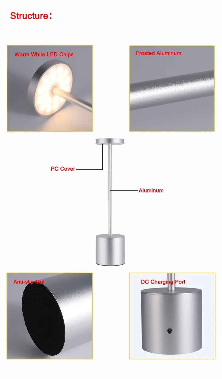 อลูมิเนียมอัลลอยด์ Amelech 1800mAh ไร้สาย LED สัมผัสข้างเตียงบาร์กลางแจ้งโคมไฟตั้งโต๊ะ LED ไร้สายที่ทันสมัยพร้อมการชาร์จ USB