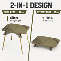 Table de camping pliable compacte à double hauteur en aluminium, plateau ABS mat, portable et légère pour pique-nique en extérieur