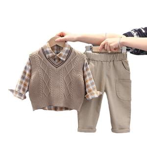 Children's Casual Solid Pattern Three-Piece Set Knitted Sweater <strong>Vest</strong> Plaid Shirt <strong>Long</strong>-<strong>Sleeved</strong> <strong>Vest</strong> Boys Boys Three Piece Suit - Product Image 6
