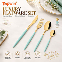 Ensemble de couverts en acier inoxydable de 40 pièces, couteau, fourchette, cuillère dorés avec manche coloré pour hôtel, restaurant, traiteur