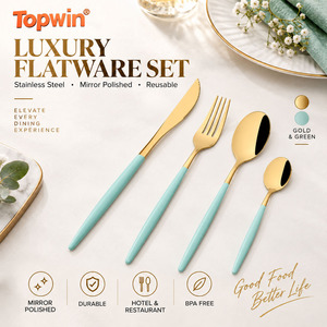 4 40 Piece Stainless Steel Flatware Set Gold <b>Knife</b> <b>Fork</b> Spoon Cutlery with Colored Handle for Hotel Restaurant Catering - Product Image 1