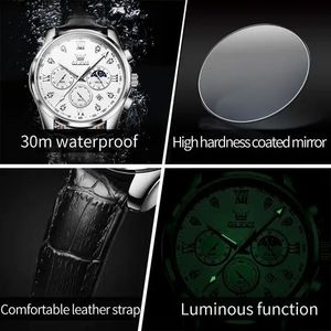 Montre pour homme 2888, montre sport à quartz pour homme avec calendrier, aiguilles lumineuses, bracelet en cuir, montre-bracelet étanche pour homme - Product Image 4