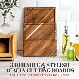 Juego de tablas de cortar de lujo de madera de acacia con ranura para jugos, tablas de cortar de cocina de madera para queso - Product Image 5