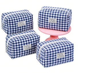 Trousse à crayons contrastée pour femmes, sacs à cosmétiques rayés, fermeture éclair tendance, petit sac de rangement, pochette porte-monnaie - Product Image 1