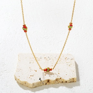 Stainless Steel Jewelry 18K Gold Plated Enamel <b>Candy</b> Pendant <b>Necklace</b> Colorful Striped Lollipop Chain <b>Necklace</b> for Women Girls - Product Image 2