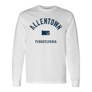 T-shirt a maniche lunghe con stampa blu navy di Allentown Pennsylvania, stile sportivo vintage anni '70 - Product Image 1