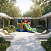 Promotion : Grande structure gonflable commerciale personnalisée en PVC pour l'extérieur, avec toboggan et zone de saut, garantie 3 ans