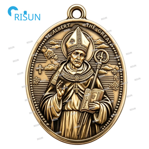 Collier pendentif médaillon personnalisé Saint <span class=keywords><strong>Albert</strong></span> le Grand, saint patron catholique, avec centre de chapelet - Product Image 6