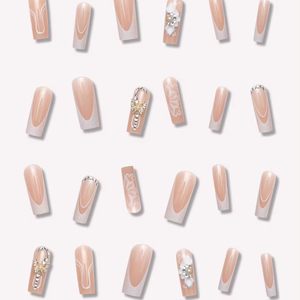 Shinning Stone 24 piezas estilo francés clavos largos a presión Material ABS <span class=keywords><strong>de</strong></span> alta calidad juego <span class=keywords><strong>de</strong></span> caja <span class=keywords><strong>de</strong></span> embalaje personalizado para dedos - Product Image 5