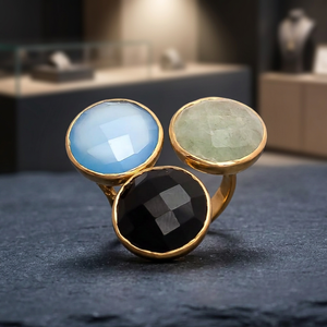 Sparkling Beauty Three Stone Glass <b>Ring</b> Ethnic Style Brass Material Antique Gold Plated Rhodium Plated Certified <b>for</b> Women <b>Girls</b> - Product Image 5