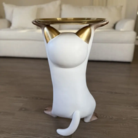 Table d'appoint créative moderne en résine sculptée en forme de chat avec plateau doré, ornement décoratif de sol pour salon, nouveau style chinois BZ09
